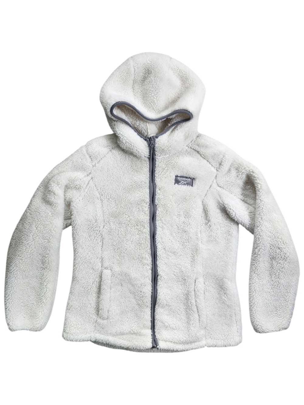 Reebok Sherpa Fleece Hoodie Off White Full Zip Cozy Jacket